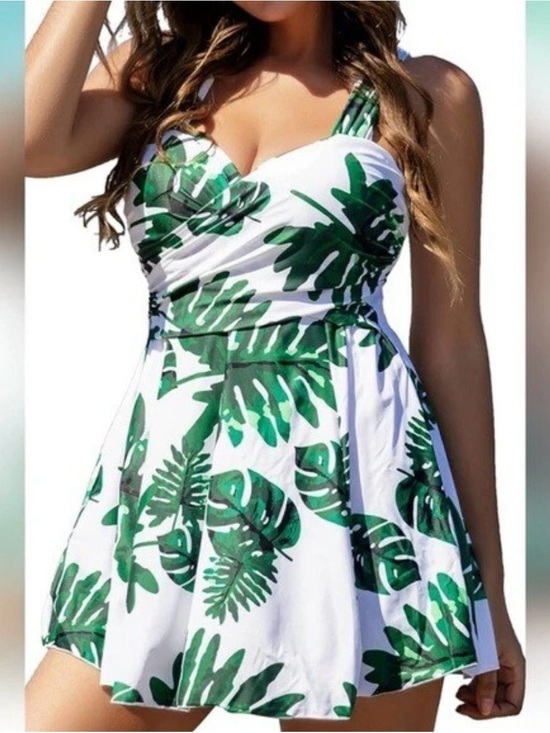 Cocopear Other - Tropical Palm Leaf Swimsuit Crossover Modest One Piece Swim Dress Beach Resort